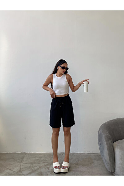 Swan Woman Beli Lastikli Visko Keten Şort