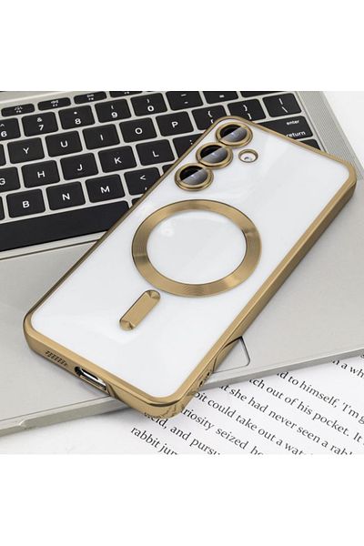 REDz Accessories Luxury Soft Case, Magsafe, Compatible With Samsung S24 , Colored Silicone Edges, Clear Back, Gold