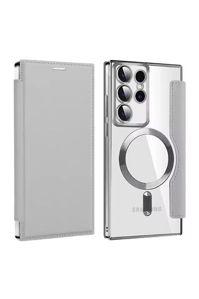 REDz Accessories Husă de card Magsafe, Ultra Protection, aspect piele, pentru Samsung Galaxy S23 Ultra, portofel de card, gri