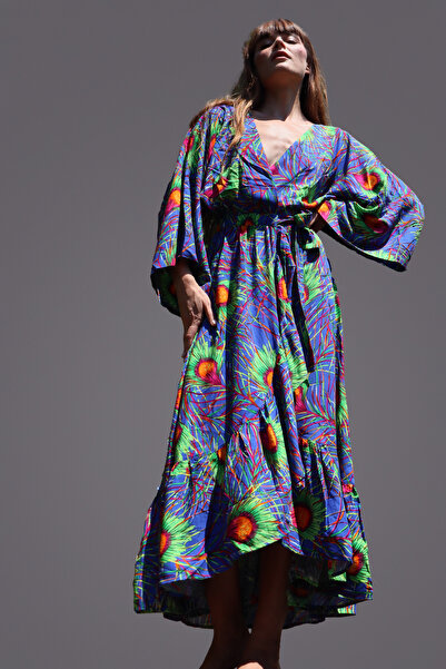 Su Koleksiyon PEACOCK BOHO STİL VİSKON ELBİSE - mor