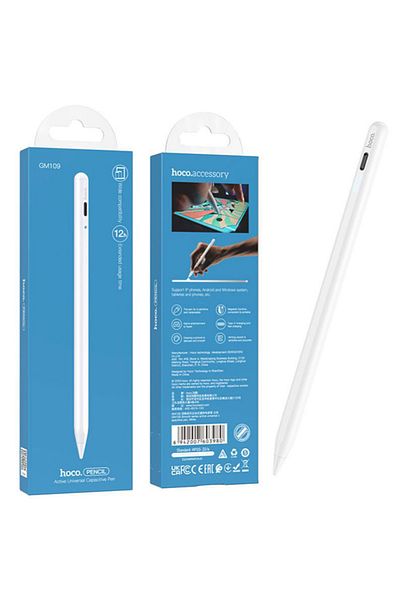 REDz Accessories Touch Pen Stylus, Universal Compatible, Hoco GM109, 12 Hours Battery Life, Fluent Use, White