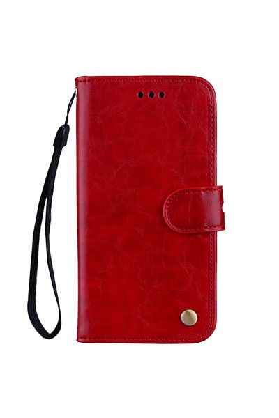 REDz Accessories Flip Cover Case, Compatible With Samsung M10, Red, Oil Wax Texture, Magnet, With Clip And Slots