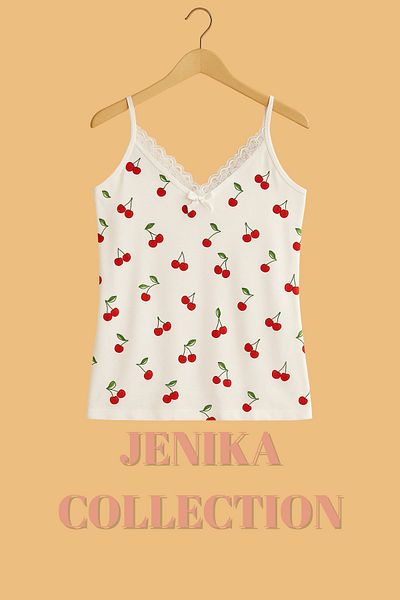 JENİKA Women's Tank Top with Patterned Cotton Rope Straps