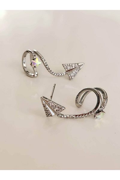 Eva Takı Store Dragon Tail Star Model Compression Cartilage Silver Color Right Ear Earring