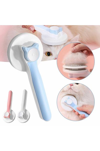 Micostore Cat hair brush with self-cleaning button, for animals and massage bristles
