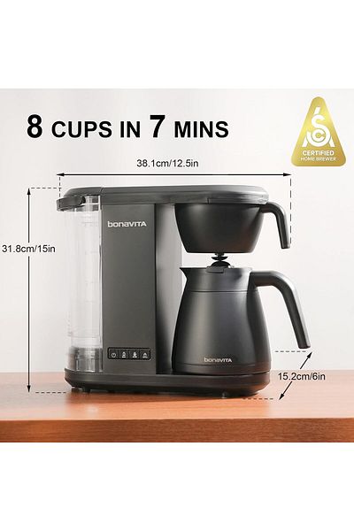 bonavitaa Bonavita Thermal Coffee Carafe 8-Cup Enthusiast, Matte Black, Stainless Steel and Plastic