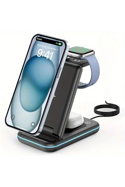 NEXTLY Incarcator Wireless Pliabil 3 In 1, , Fast Charge 15w, Pentru Telefon, Apple Watch, Airpods