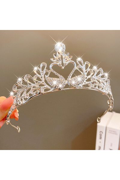 Superbaby Diadema tip coronita cu strasuri albe - Lebede