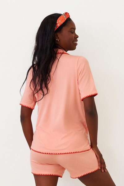 Katia&Bony Women's Frill Wave Heart Crab Embroidered Shorts Pajama Set