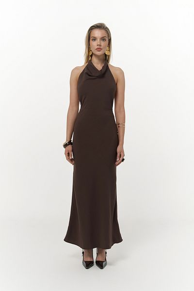 MAİ COLLECTİON Loretta Backless Brown Long Dress