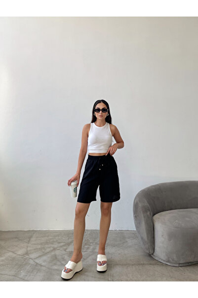 Swan Woman Beli Lastikli Visko Keten Şort