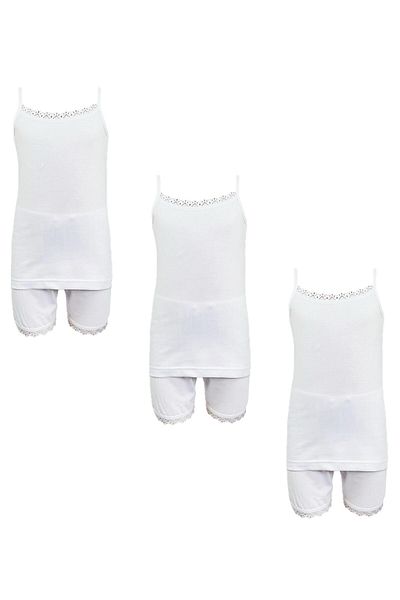 City Rose Fashion Camisole and shorts for girls 3 sets (Underwear, White, Cotton 100%)