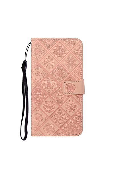 REDz Accessories Husă compatibilă cu Samsung S21 Ultra, capac cu clapă, model etnic, roz, slot pentru card, piele