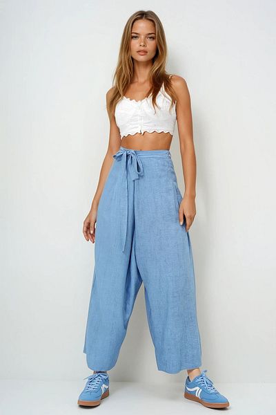 VAGGON Women's Blue Lacing Detailed Shalwar Cut Aerobin Trousers Prmx13896