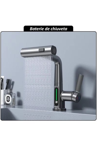 NEXTLY Baterie pentru chiuveta NEXTLY, pentru bucatarie si baie, cap extensibil si retractabil, 3 moduri