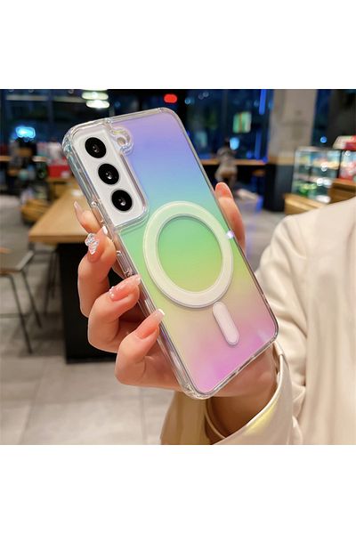REDz Accessories Carcasă Magsafe, cu aspect de gradient curcubeu, rezistentă la șocuri, compatibilă cu Samsung S22, plastic transparent