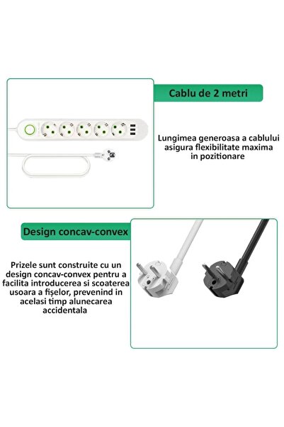 NEXTLY Καλώδιο επέκτασης με 3 υποδοχές και 3 θύρες USB, διακόπτης, κρεμαστή βάση, ανθεκτικό