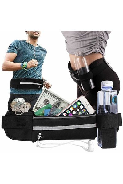 Micostore Running and Sports Belt, Pouch Type, 2 Pockets, Reflective, Waterproof, Adjustable