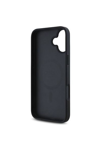 REDz Accessories Carcasă Guess pentru iPhone 16, compatibilă cu Magsafe, model cu logo clasic cu flori granulate, neagră