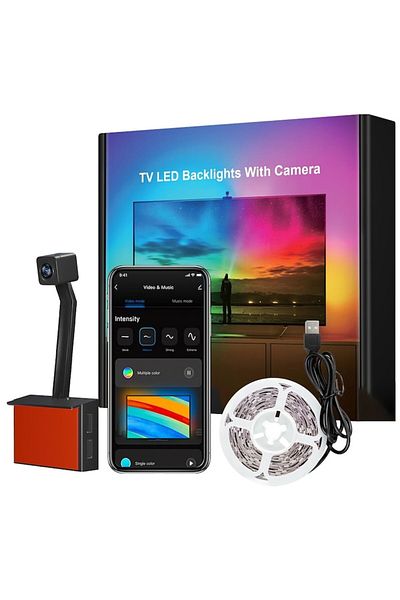 NEXTLY Banda Led Rgbic Cu Camera Video 1080p Pentru Tv, , Control Prin Aplicatie Tuya Smart