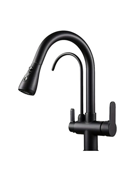 YBOSHOP Baterie bucătărie dublă cu pipă extensibilă, rotire 360°, negru mat, ...
