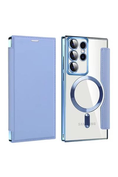 REDz Accessories Magsafe Card Case, Ultra Protection, Leather Look for Samsung Galaxy S23 Ultra, Light Blue
