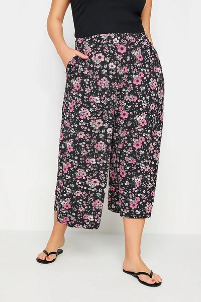 Stil Diva Large Size Patterned Loose Cut Pocket Lycra Capri Trousers145046