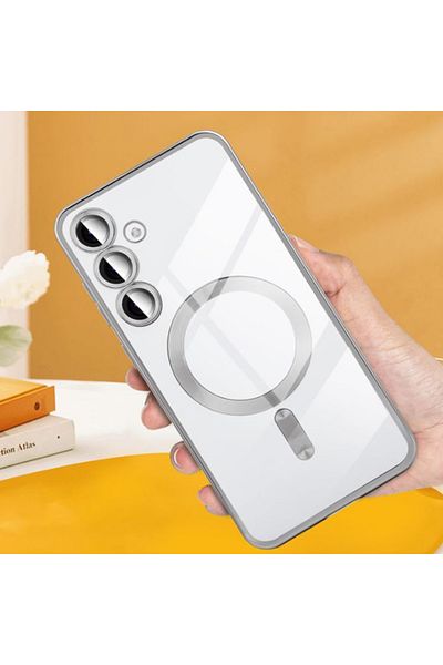 REDz Accessories Husă de protecție moale de lux pentru Samsung Galaxy S25 Plus, Magsafe, margini colorate din silicon, argintie