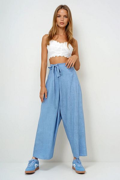 VAGGON Women's Blue Lacing Detailed Shalwar Cut Aerobin Trousers Prmx13896