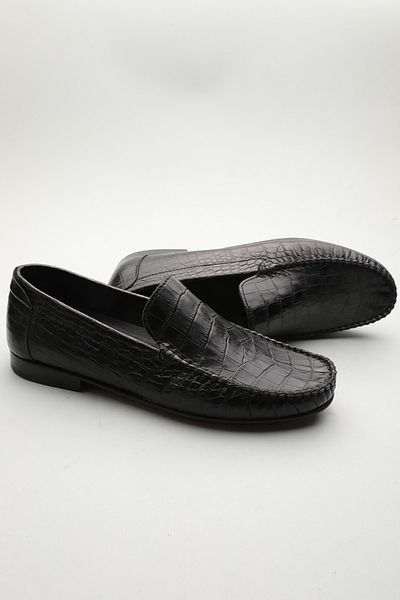 Gondol Loafer clasic pentru bărbați din piele naturală Black Croco 42 ttx. 601192