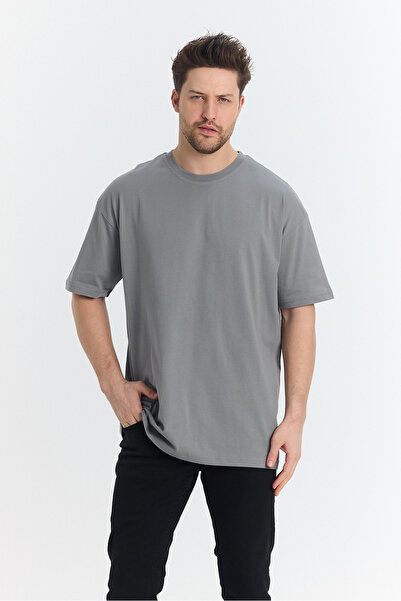 Windy Island Bărbați Gri deschis guler rotund basic supradimensionat tricou