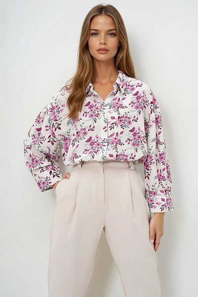 VAGGON Cămașă țesătă Viscon, cu mâneci cu balon, roz, cu modele, Prm0722