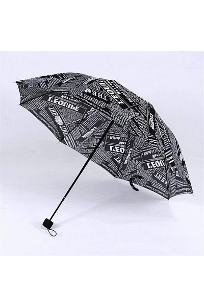 fulina Fully Automatic Retro Umbrellas,Newspaper Pattern Three-Folding Umbrella,for Women Men Kids,Black
