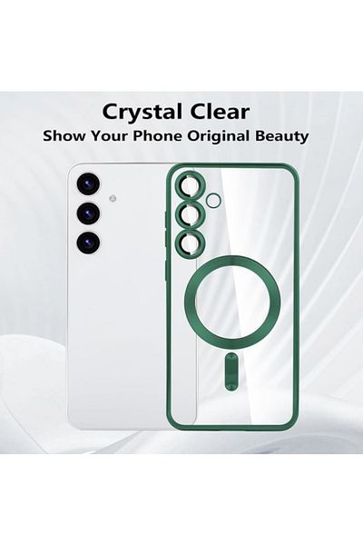REDz Accessories Luxury Soft Case, Magsafe, Compatible With Samsung S24, Colored Silicone Edges, Clear Back, Green