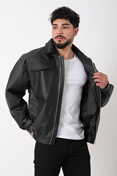 Stilkombin Faux Leather Coat with Large Pocket Cover_50391