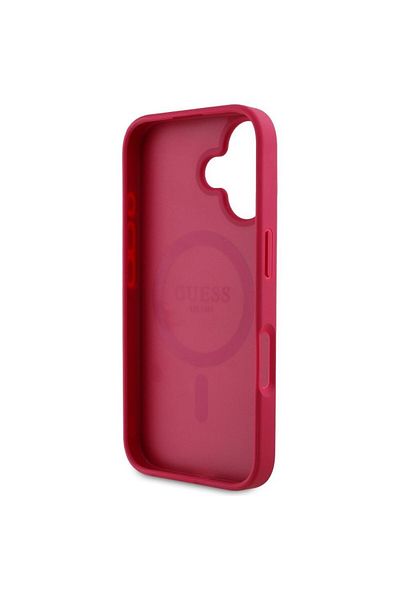 REDz Accessories Carcasă Guess pentru iPhone 16, compatibilă cu Magsafe, model cu logo clasic Grained Flowers, fucsia