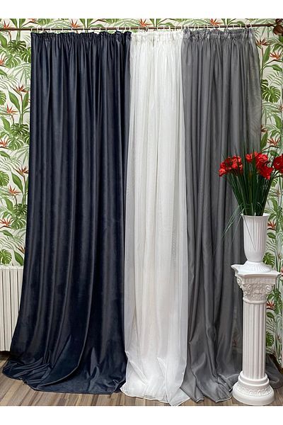 Liz Line Set doua draperii catifea, gri, colectia "Velvet" by LIZ LINE, 2x350x245cm, cu rejansa DR15735