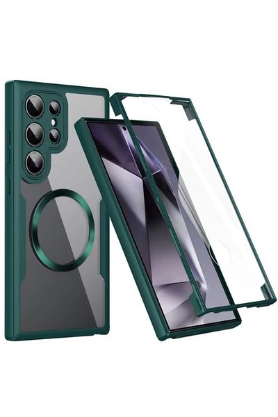 REDz Accessories Husă de protecție Full Armor Magsafe pentru Samsung Galaxy S25 Ultra, față-spate, 360°, verde