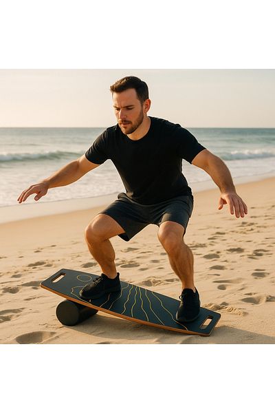 Wood Stone Art Black Balance Board – Surf Training Board – Skateboard Training Board