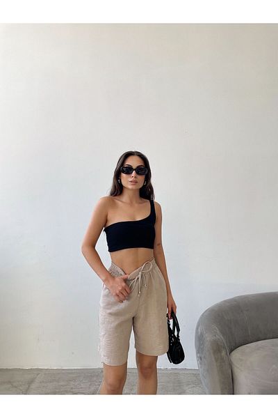 Swan Woman Λινό σορτς με ελαστική μέση με πλαϊνές τσέπες