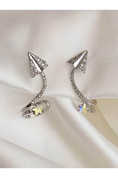 Eva Takı Store Dragon Tail Star Model Compression Cartilage Silver Color Right Ear Earring