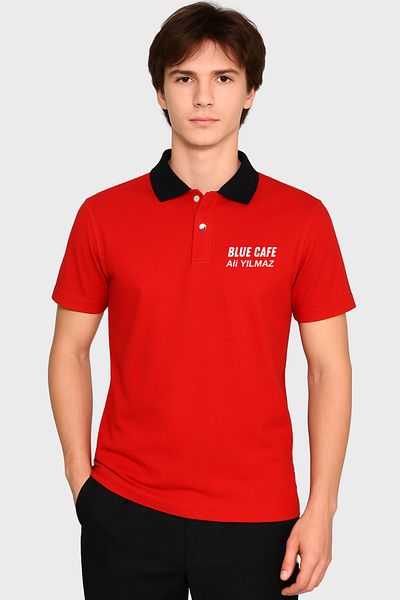 Üniformanya Tricou roșu cu guler polo pentru bucătar și ospătar cu nume cadou – mânecă scurtă, îmbrăcăminte pentru bucătar cu închidere cu capse
