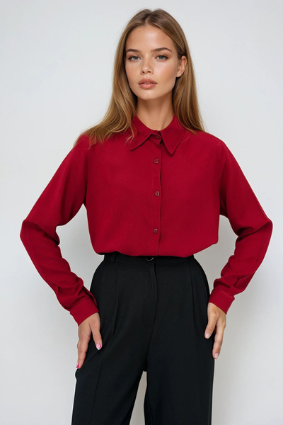 VAGGON Women's Burgundy Basic Viscon Woven Shirt Vgn-X5442