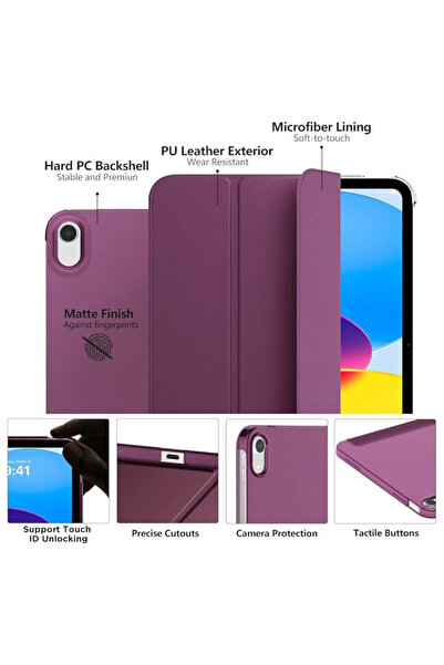 REDz Accessories Husă de protecție cu clapă pentru iPad 10 2022/2024, iPad 11 2025, model Book, culoarea strugurelui