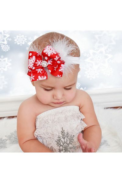 Superbaby Bentita fetite cu fundita rosie si fulgi