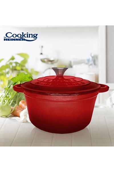 Cooking by Heinner Oala cu capac Cooking by Heinner Red Line, fonta emailata, 20 x 10 cm, 2.4 L