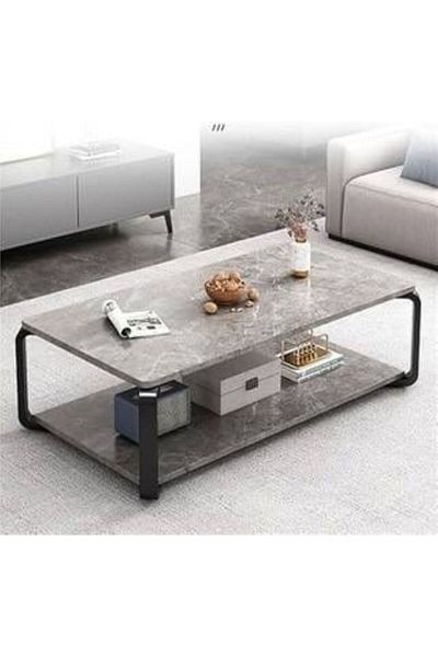 Generica Wooden center table with steel legs, gray marble color, dimensions: height 40 * length 120 * width 60