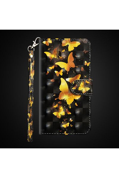REDz Accessories Husă Flip Cover 3D, Compatibilă cu Samsung M30, Negru-Auriu, Design Fluture Auriu