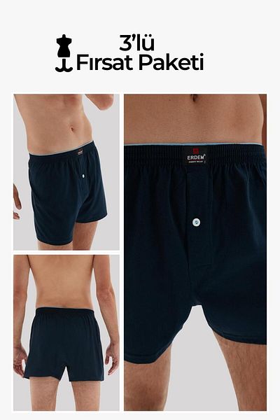 ERDEM İÇ GİYİM Erdem 3-Pece Navy Blue Combed Boxer 1400