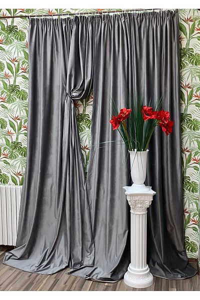 Liz Line Set doua draperii catifea, gri, colectia "Velvet" by LIZ LINE, 2x200x245cm, cu rejansa DR1582